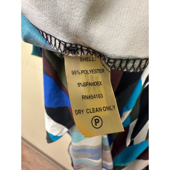 NWT Calvin Klein US 12 Sapphire Blue Geometric Sleeveless V-Neck Office Stretch - Picture 7 of 11